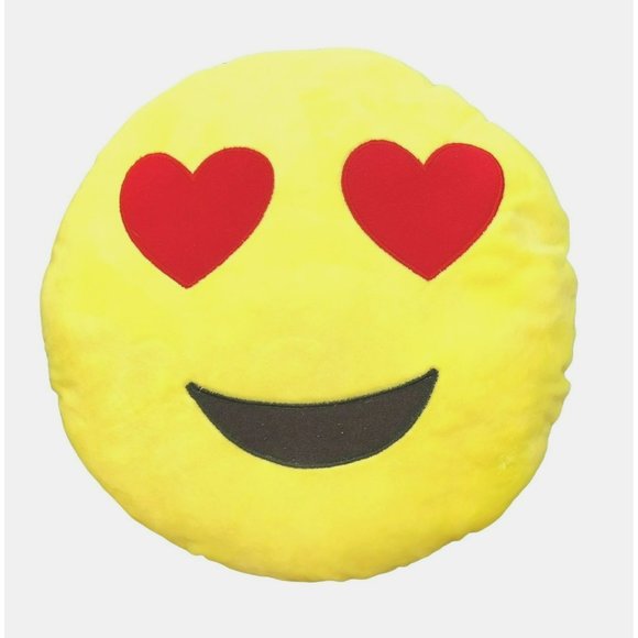 Emoji Plush Throw Pillow 12 Inch Yellow Happy Smiling Face Love Heart Eyes - Picture 1 of 3